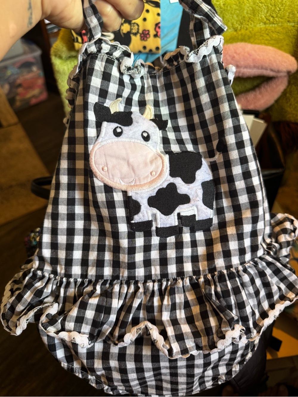 LIL CACTUS - infant/toddler size 18-24 months Black Gingham Cow Baby One-Piece